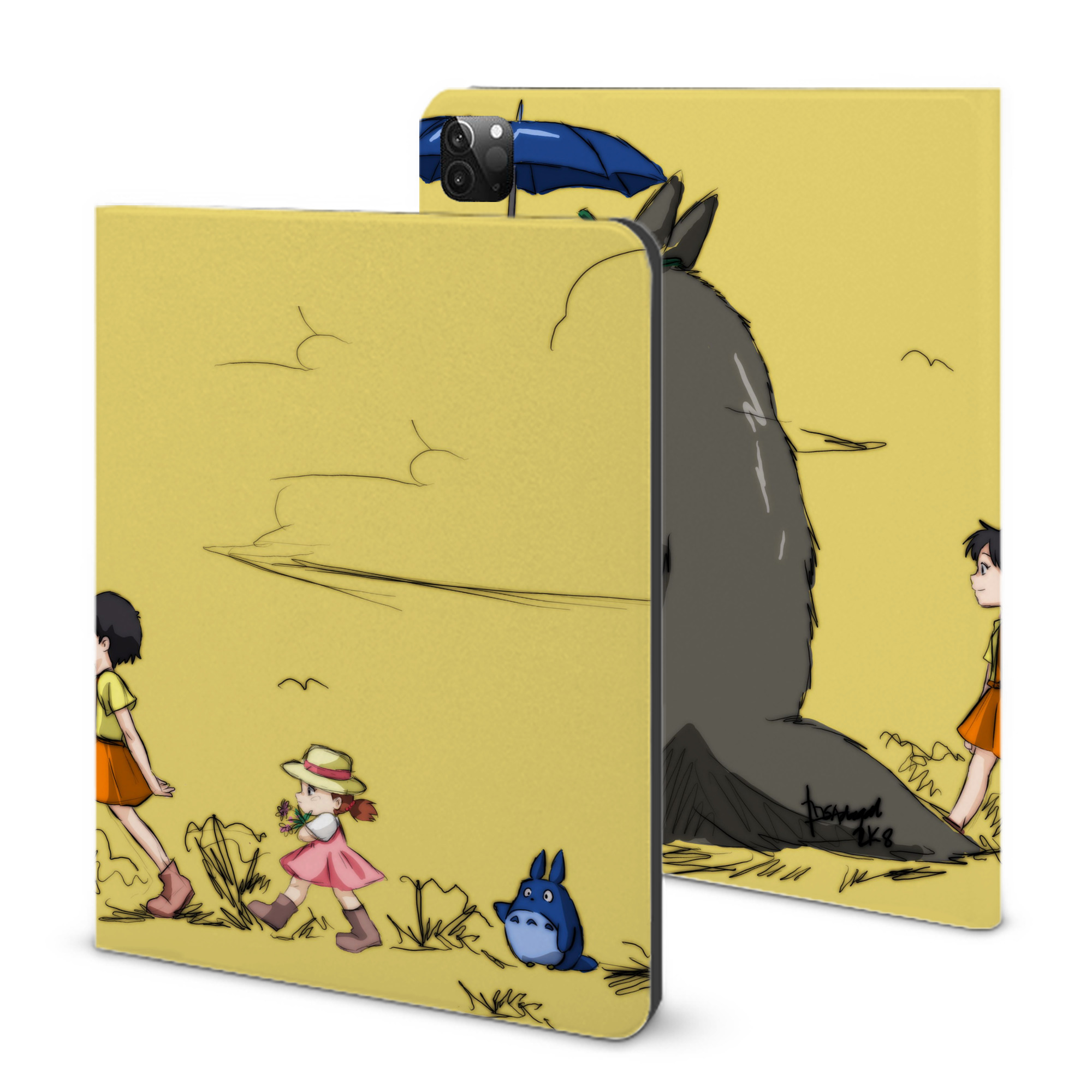 （画像用） となりのトトロ 草壁メイ 草壁サツキ My Neighbor Totoro Satsuki Kusakabe Mei Kusakabe IPadケース ペンホルダー付き ブックスタイルデザイン